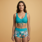 Women’s Bikini Set with Adjustable Tie-Front Top and High-Waisted Shorts