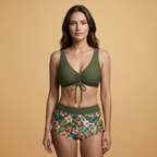 Women’s Bikini Set with Adjustable Tie-Front Top and High-Waisted Shorts