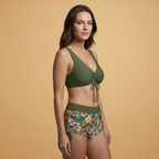 Women’s Bikini Set with Adjustable Tie-Front Top and High-Waisted Shorts