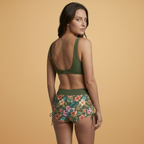Women’s Bikini Set with Adjustable Tie-Front Top and High-Waisted Shorts