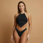 Women’s Bikini Set with Halter Neck and Ribbed Design
