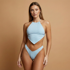 Women’s Bikini Set with Halter Neck and Ribbed Design