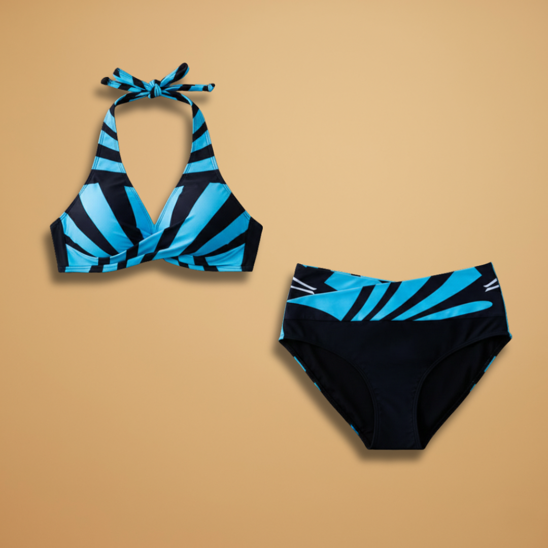 Women's Bikini Set with Halterneck Design and Adjustable Straps