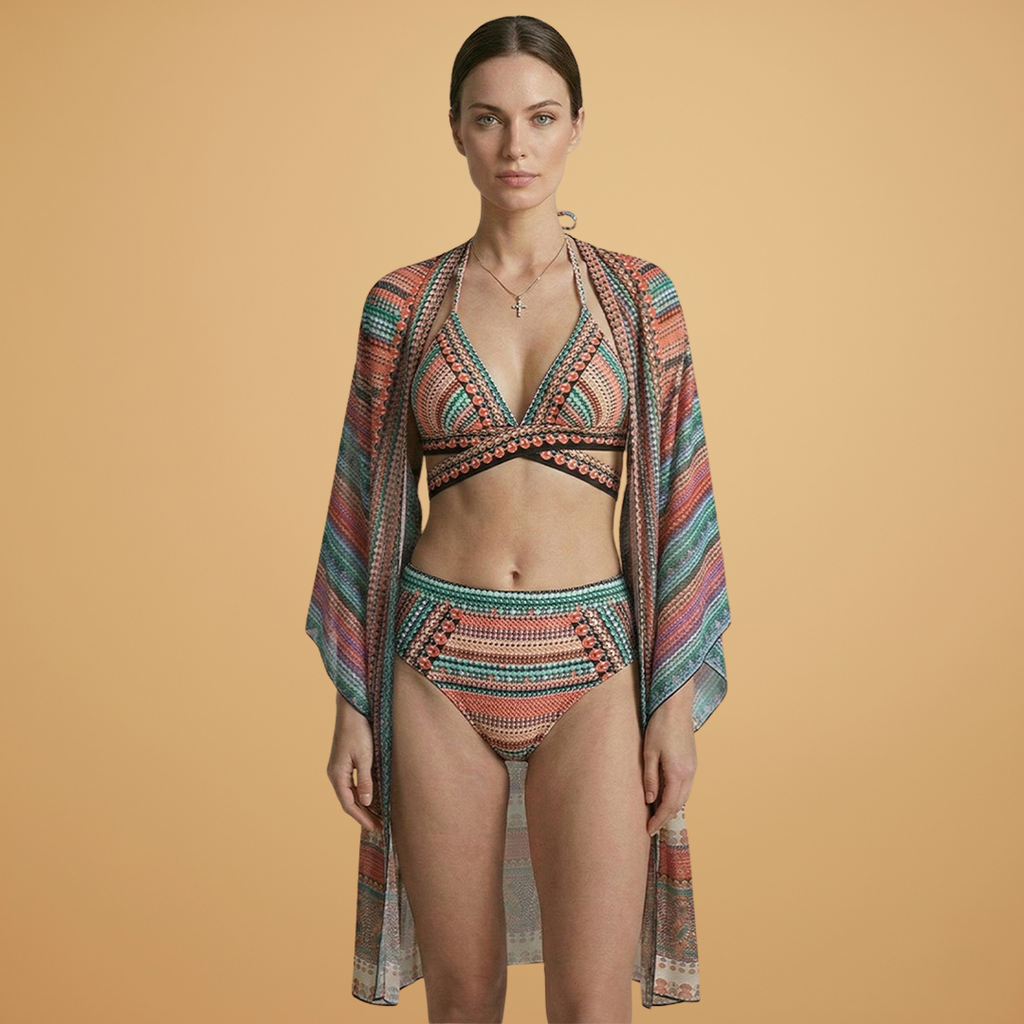 Women's Bikini Set with High-Waist and Cross Straps