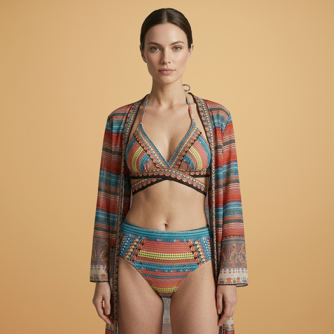 Women's Bikini Set with High-Waist and Cross Straps