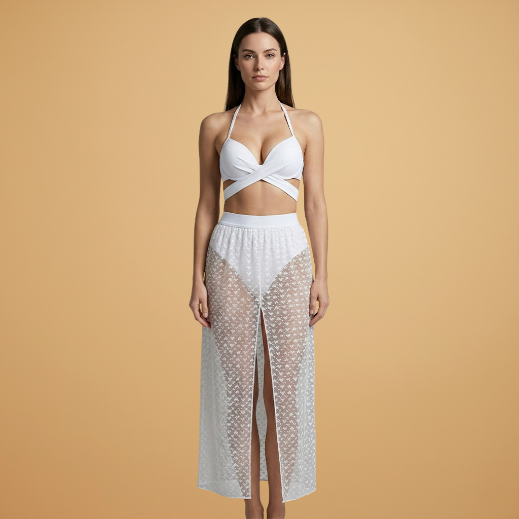 Women’s Bikini Set with Net Skirt and Modern Design