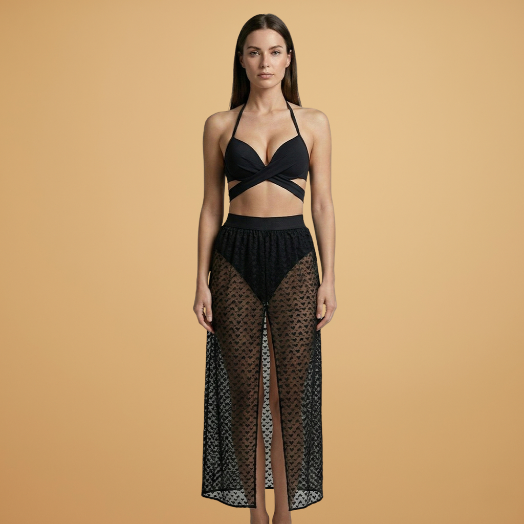 Women’s Bikini Set with Net Skirt and Modern Design