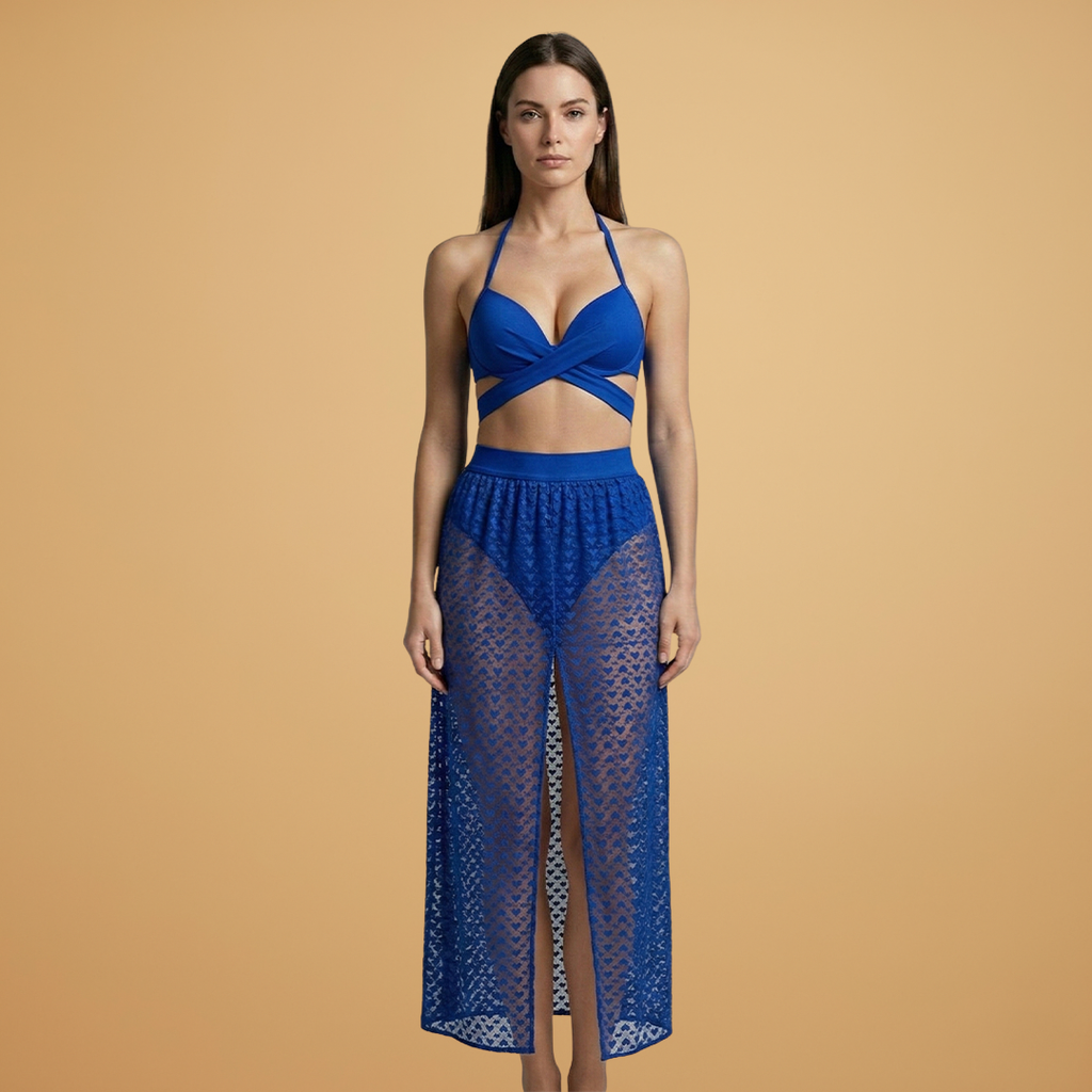 Women’s Bikini Set with Net Skirt and Modern Design