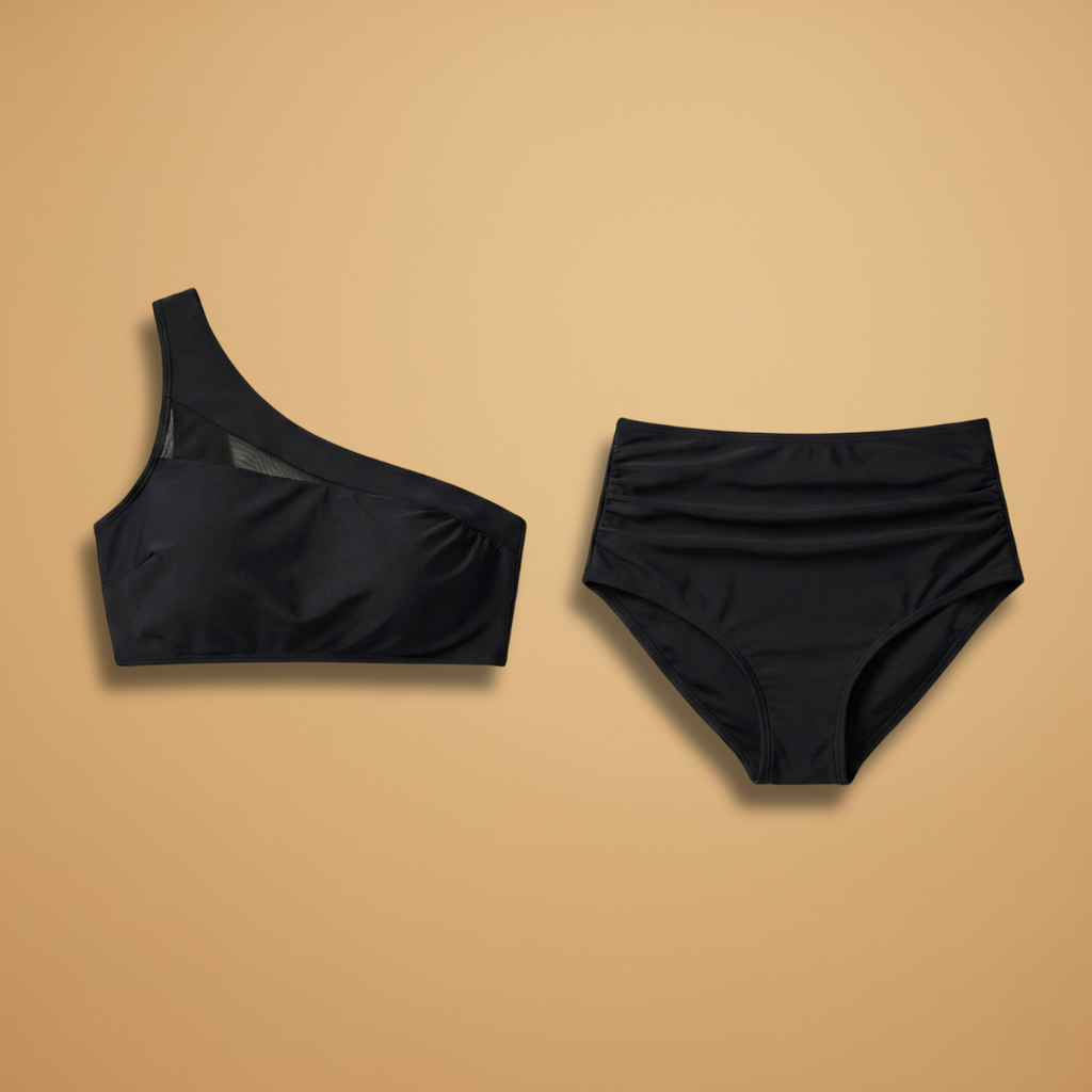 Women’s Bikini Set with One-Shoulder Top and High-Waisted Bottoms