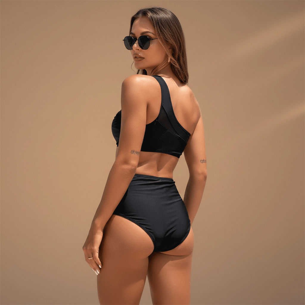 Women’s Bikini Set with One-Shoulder Top and High-Waisted Bottoms