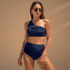 Women’s Bikini Set with One-Shoulder Top and High-Waisted Bottoms