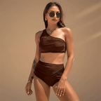 Women’s Bikini Set with One-Shoulder Top and High-Waisted Bottoms