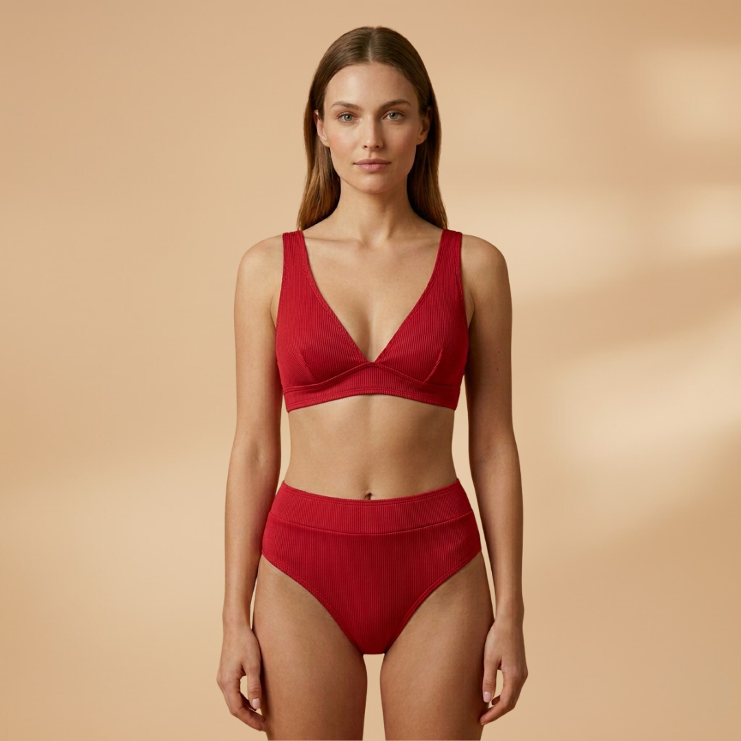 Women's Bikini Set with Ribbed Texture and Wide Straps
