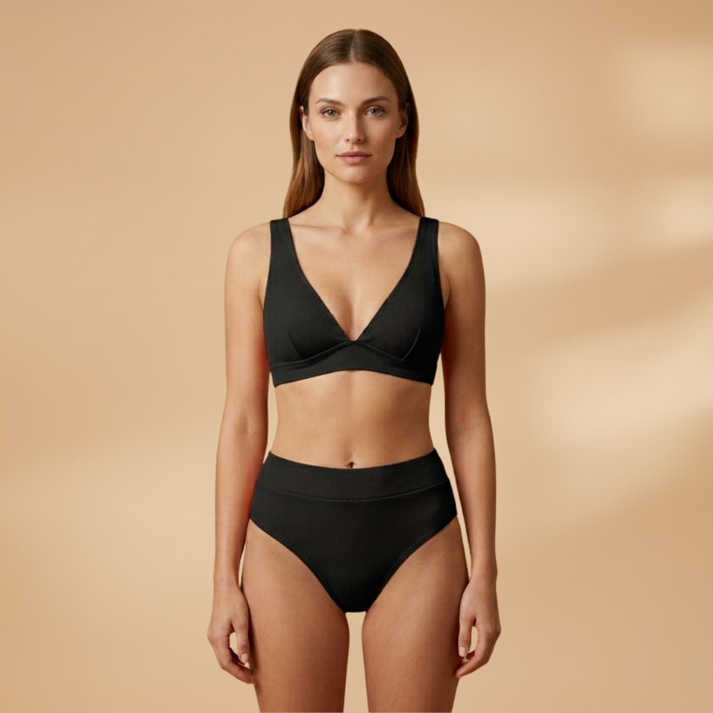 Women's Bikini Set with Ribbed Texture and Wide Straps