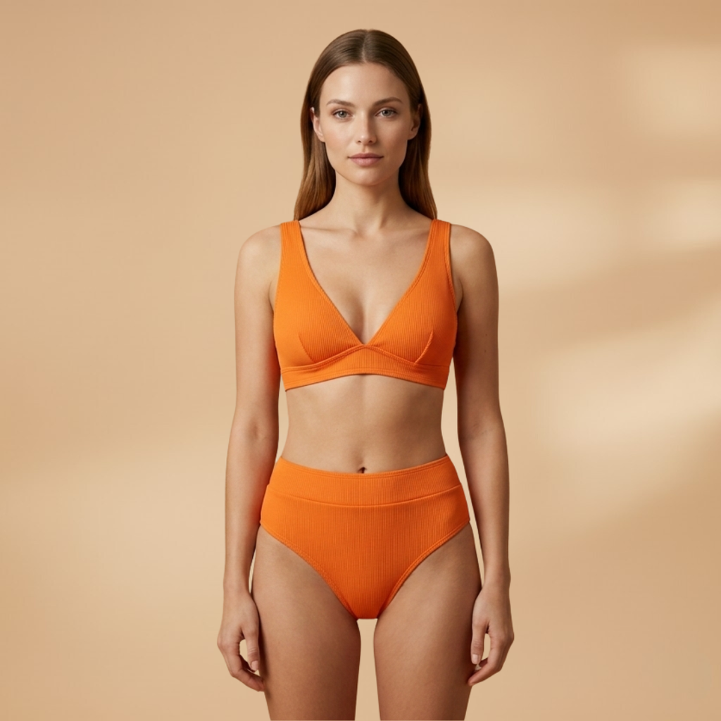 Women's Bikini Set with Ribbed Texture and Wide Straps