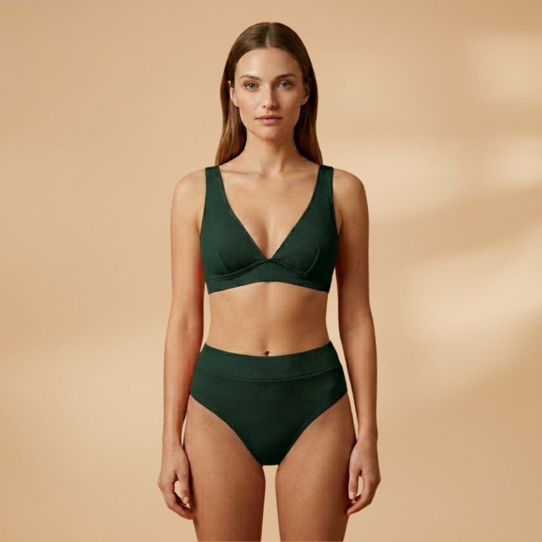 Women's Bikini Set with Ribbed Texture and Wide Straps