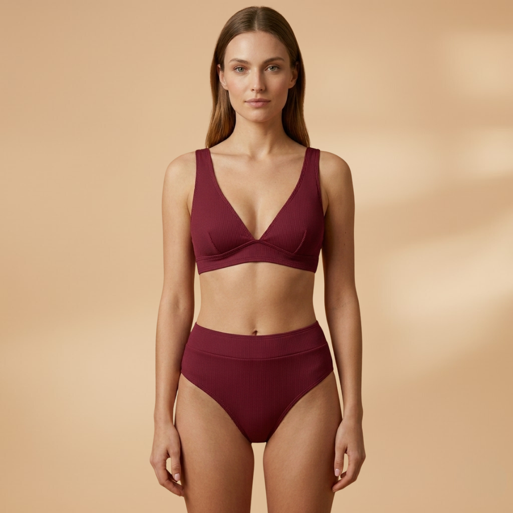 Women's Bikini Set with Ribbed Texture and Wide Straps