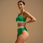 Women’s Bikini Set with Ribbed Top and High-Waisted Bottom