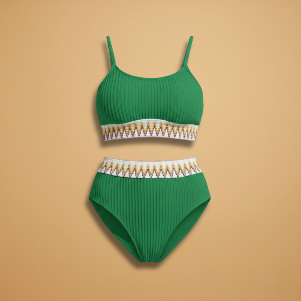 Women’s Bikini Set with Ribbed Top and High-Waisted Bottom