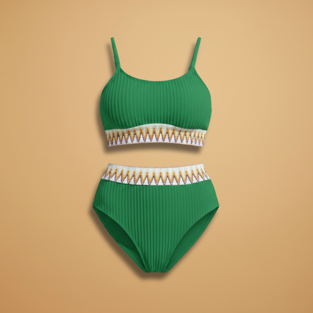 Women’s Bikini Set with Ribbed Top and High-Waisted Bottom
