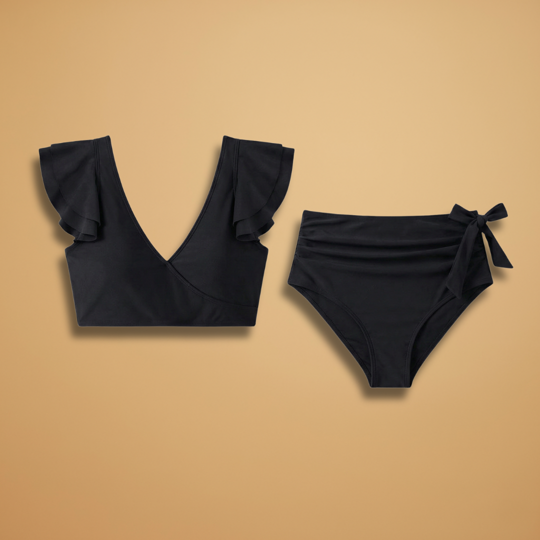 Women’s Bikini Set with Ruffled Sleeves and High‑Waisted Bottoms
