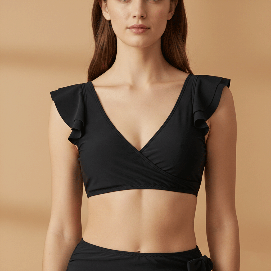 Women’s Bikini Set with Ruffled Sleeves and High‑Waisted Bottoms