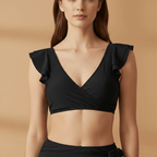 Women’s Bikini Set with Ruffled Sleeves and High‑Waisted Bottoms
