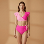 Women’s Bikini Set with Ruffled Sleeves and High‑Waisted Bottoms