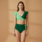 Women’s Bikini Set with Ruffled Sleeves and High‑Waisted Bottoms