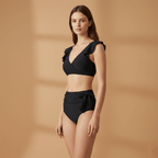 Women’s Bikini Set with Ruffled Sleeves and High‑Waisted Bottoms