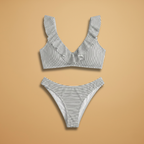 Women's Bikini Set with Stripes and Ruffle Design