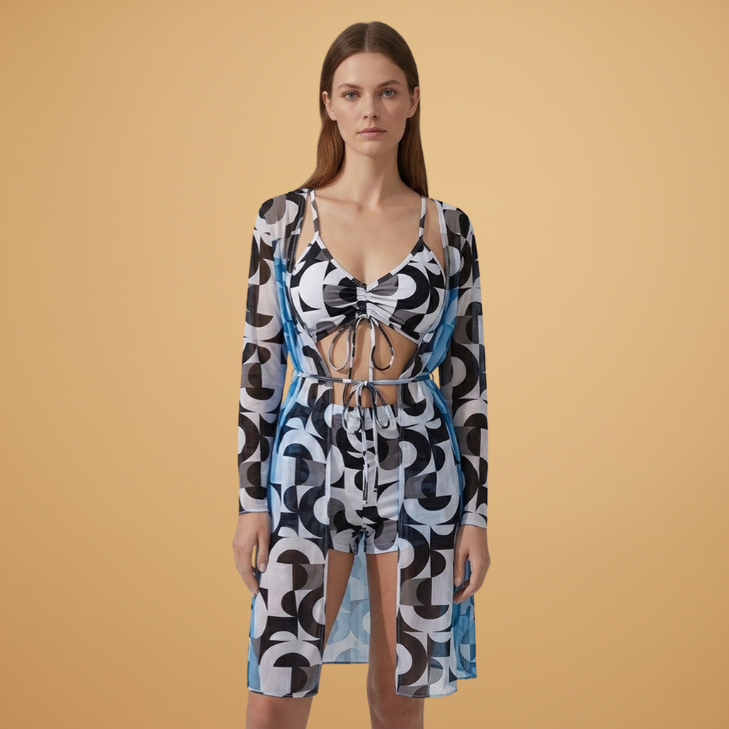 Women's Bikini Set with V-Neck and Tie-Dye Cover-Up
