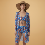 Women's Bikini Set with V-Neck and Tie-Dye Cover-Up