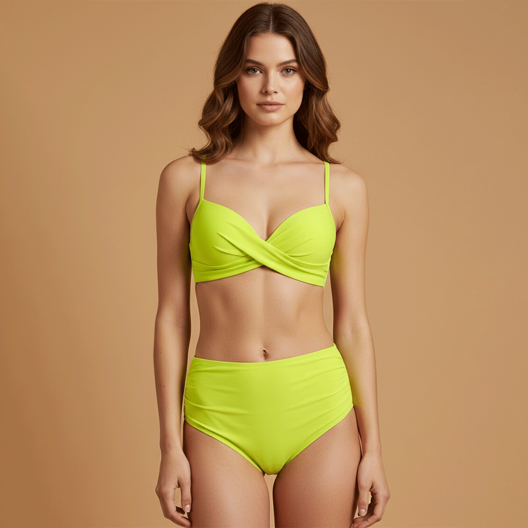 Women’s Bikini with Crossed Top and High-Waisted Bottom