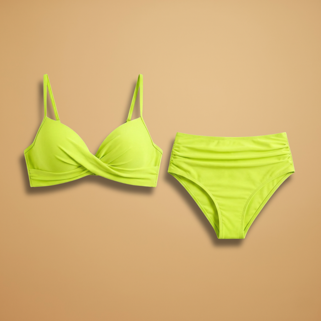 Women’s Bikini with Crossed Top and High-Waisted Bottom
