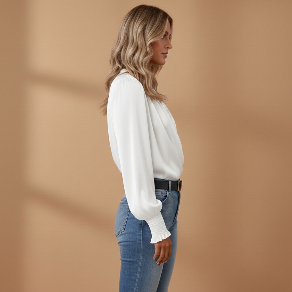 Women's Blouse with Crossed Design and V-Neck