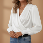 Women's Blouse with Crossed Design and V-Neck
