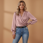 Women's Blouse with Crossed Design and V-Neck