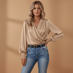 Women's Blouse with Crossed Design and V-Neck