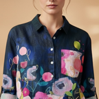 Women's Blouse with Floral Print and Rolled-Up Sleeves