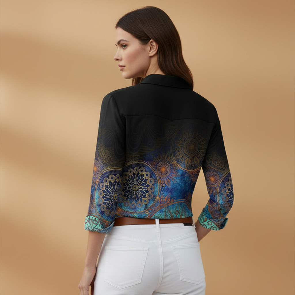 Women's Blouse with Floral and Colourblock Design for Casual Wear