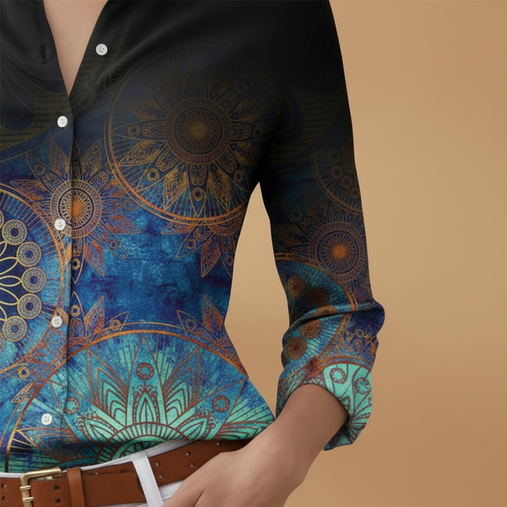 Women's Blouse with Floral and Colourblock Design for Casual Wear