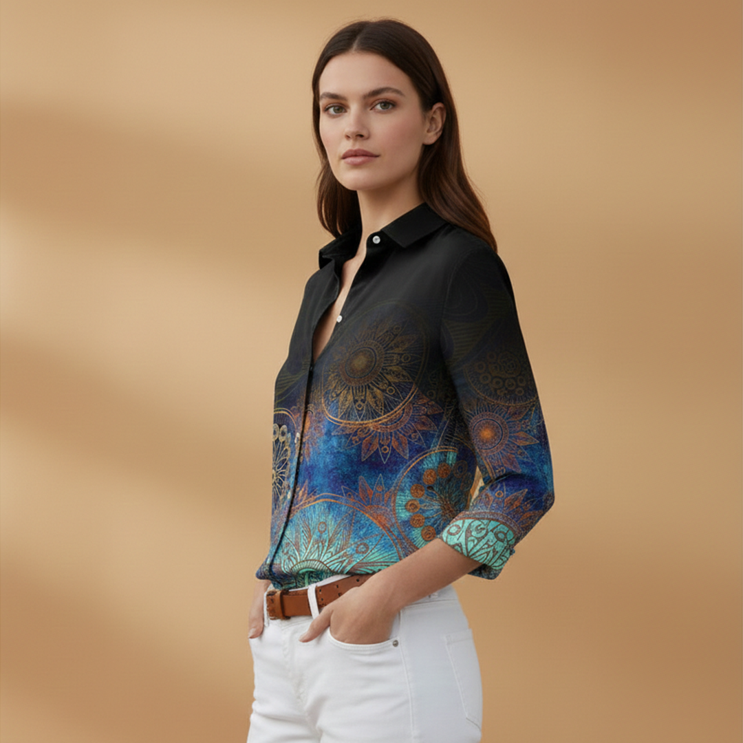 Women's Blouse with Floral and Colourblock Design for Casual Wear