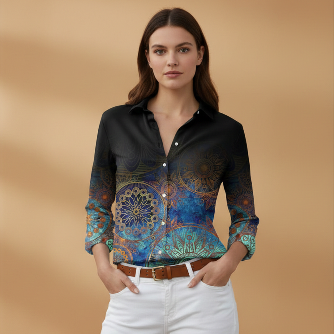 Women's Blouse with Floral and Colourblock Design for Casual Wear