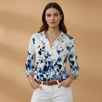 Women's Blouse with Floral and Colourblock Design for Casual Wear