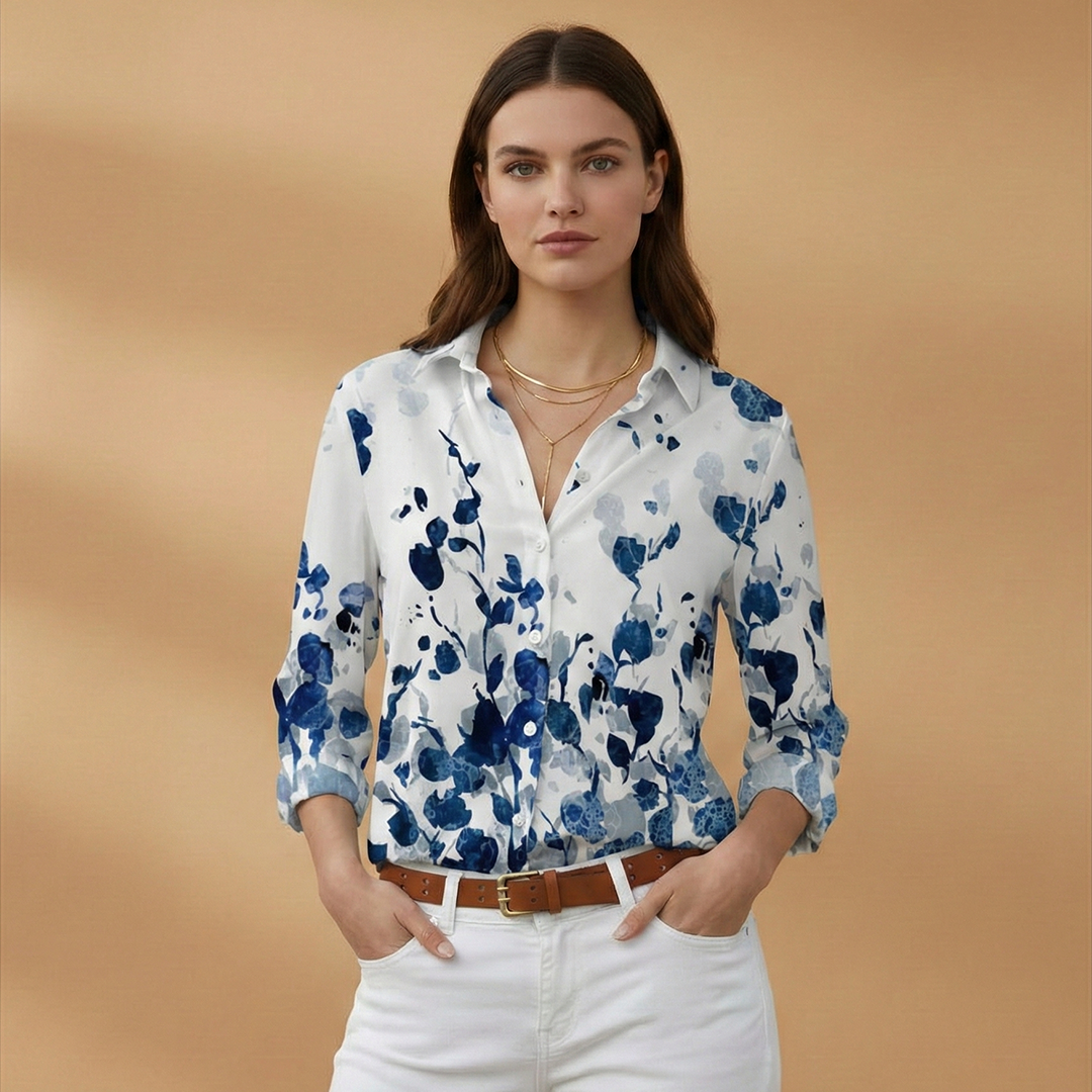 Women's Blouse with Floral and Colourblock Design for Casual Wear