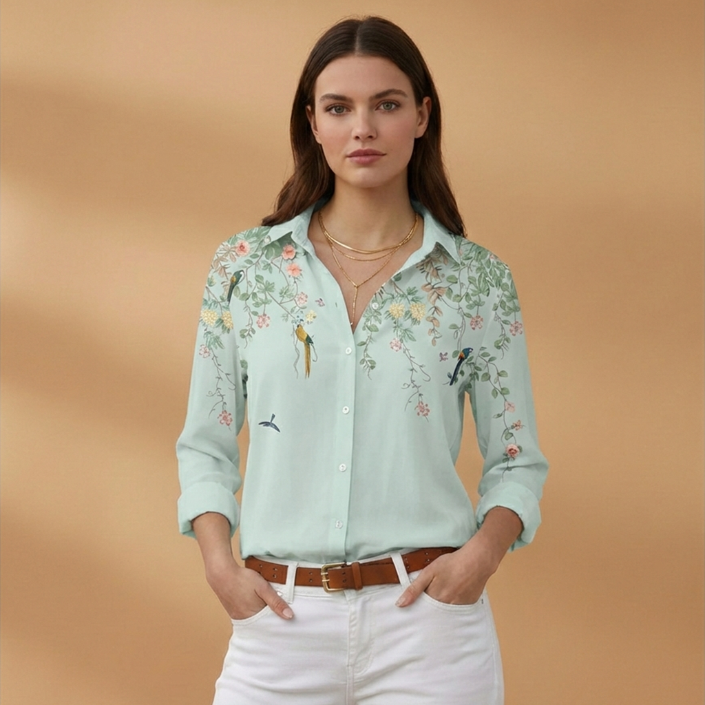 Women's Blouse with Floral and Colourblock Design for Casual Wear