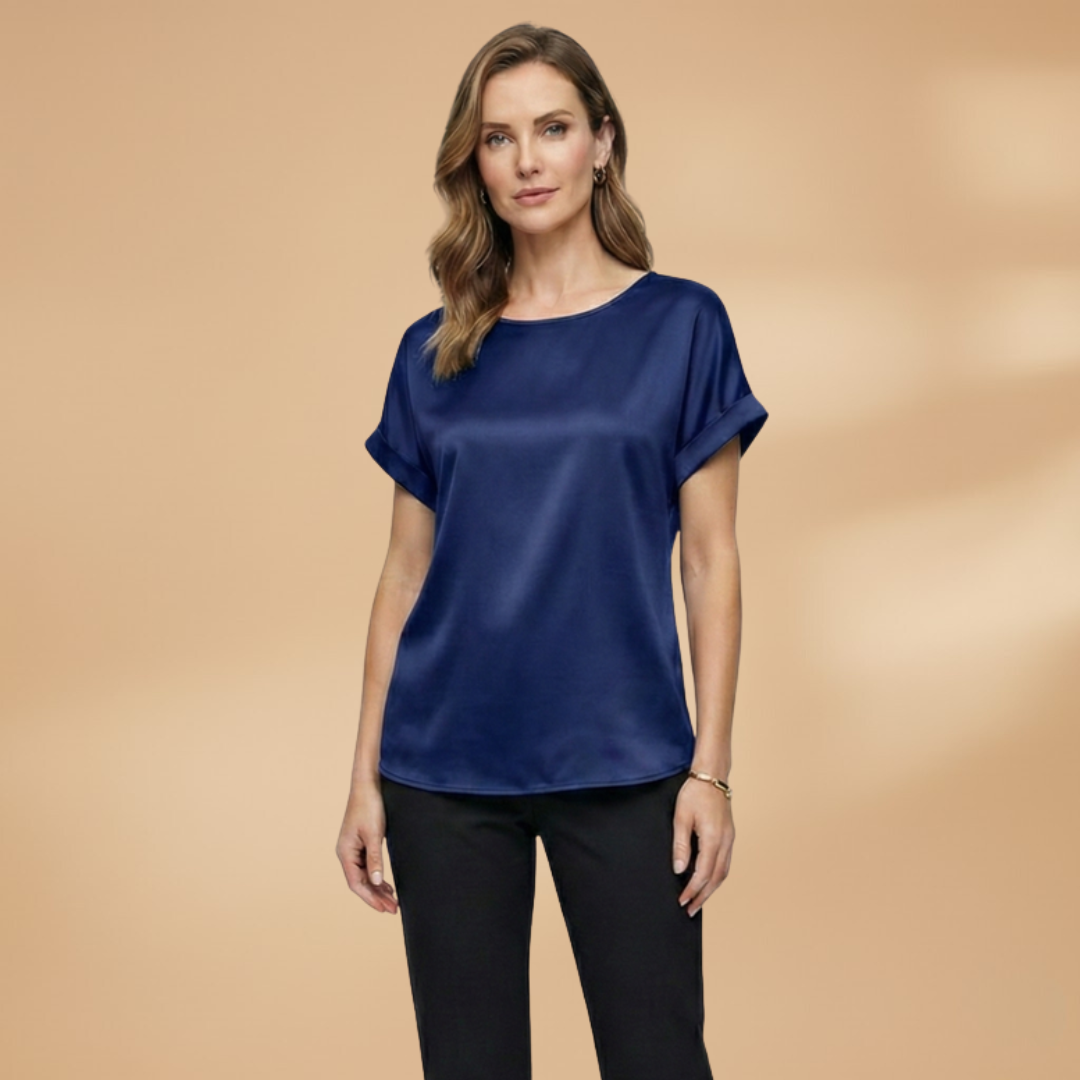 Women’s Blouse with Round Neck and Short Sleeves