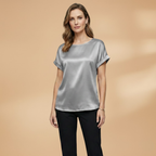 Women’s Blouse with Round Neck and Short Sleeves