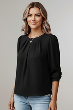 Women’s Blouse with Round Neckline and Puff Sleeves